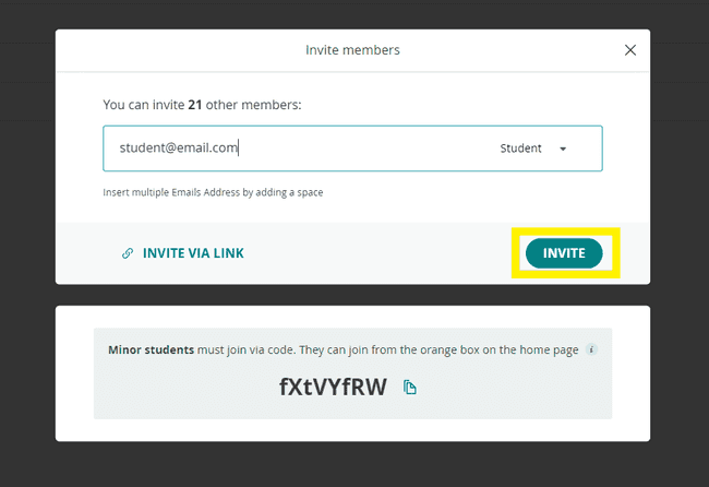 Invite button