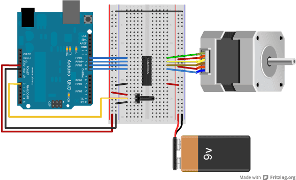 Unipolar Motor Knob Circuit. Image made using Fritzing.