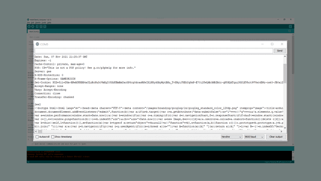 Serial monitor showing the result of the sketch