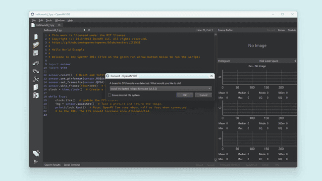 Install the latest version of the OpenMV firmware