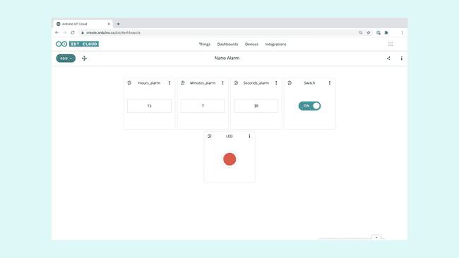 Setting an alarm through the dashboard.