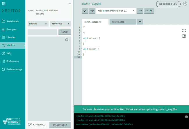 Figure 4: serial terminal for the online IDE