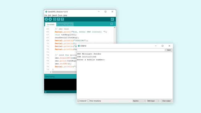 Offline IDE, connected serial monitor.