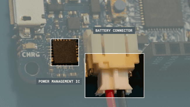 JST-PH connector connected to the MKR WiFi 1010. Note that the positive terminal (red wire) is to the left, towards the PMIC