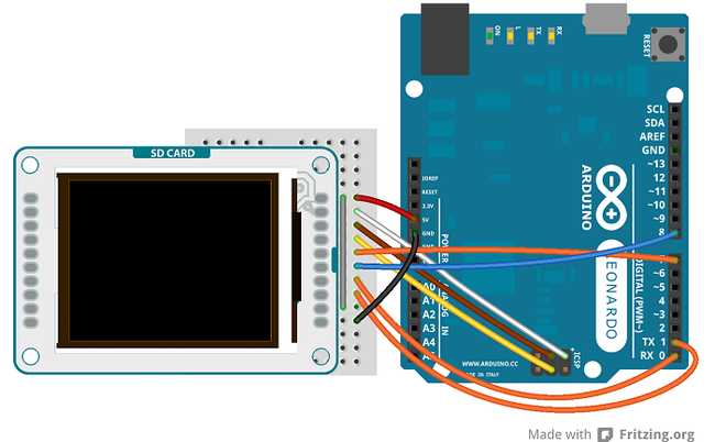 Circuit of the Leonardo and the TFT screen.