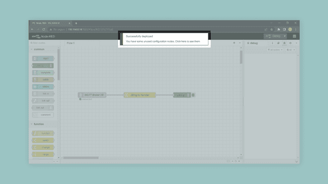 Node-RED flow successfully deployed.