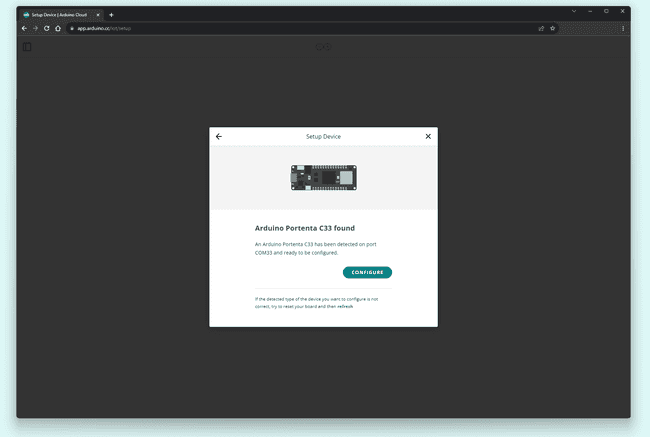 Arduino Cloud Setup Device pop-up window