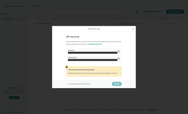 Arduino Cloud API Key