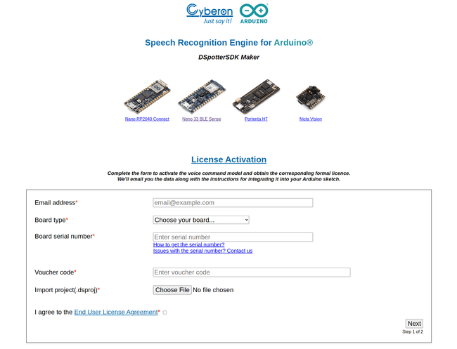 Cyberon Model Configuration with a voucher code